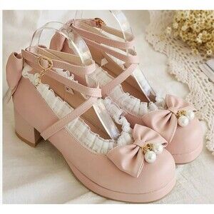 Luxman costume  Pink lace cottage core babydoll dress up shoes heels 40 9 or 9.5